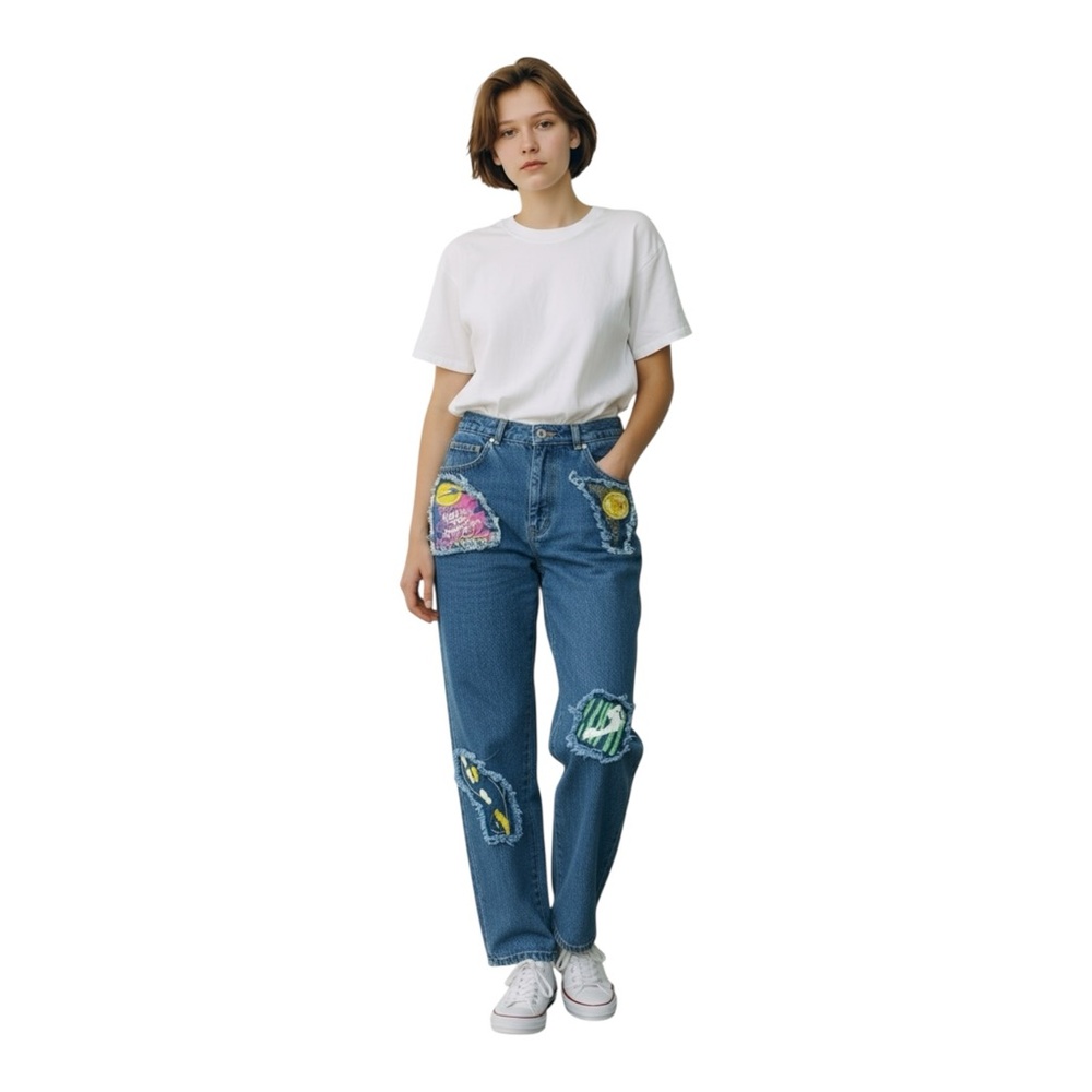 Vintage 80’s Jeantonic Patchwork Art Hippie High Waisted Jeans